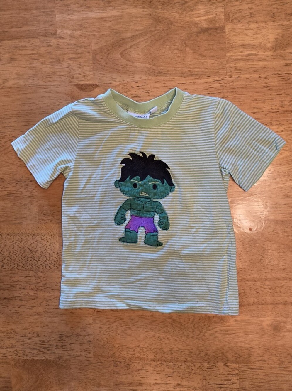 Kids Green Striped Hulk Character Tee